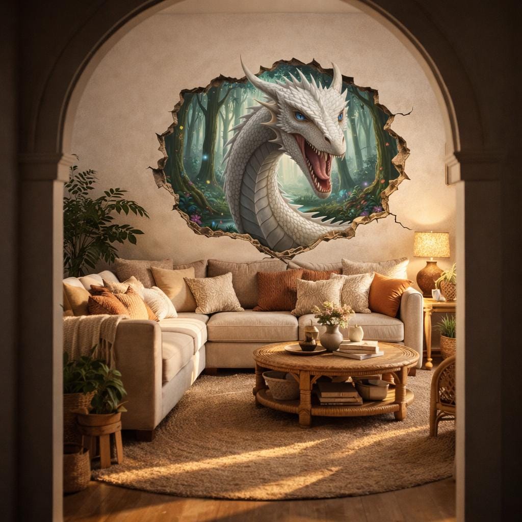 Alternate product view of White Dragon Wall Decal.