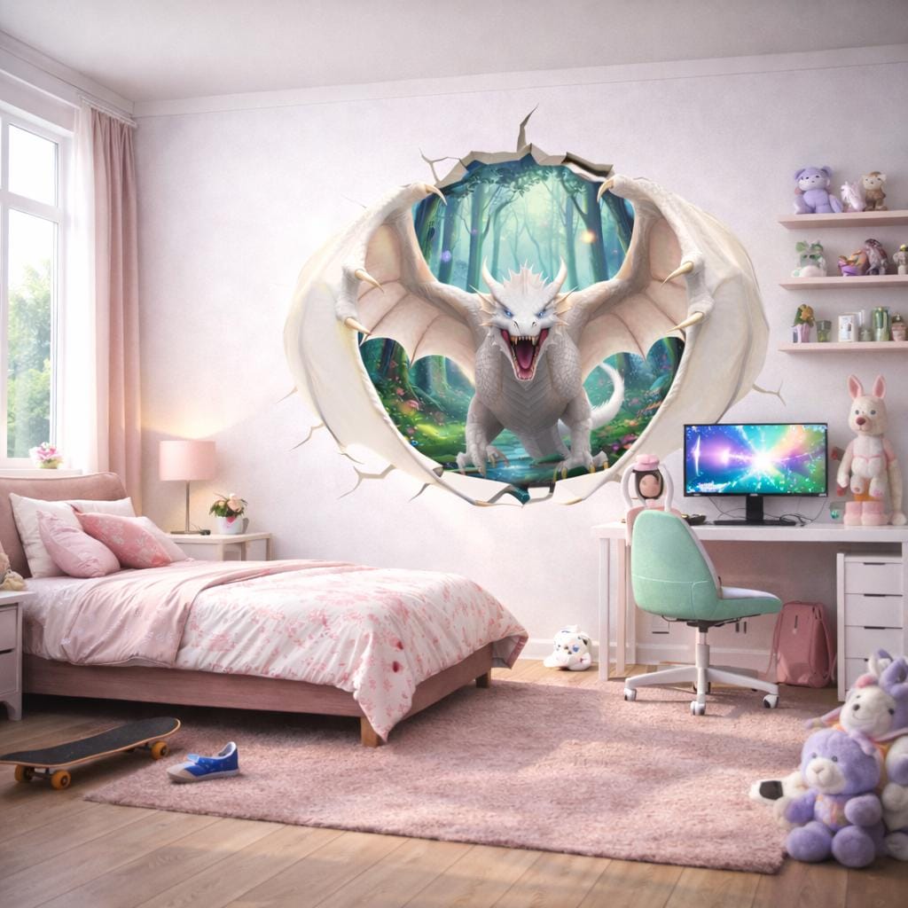 Product presentation view of White Dragon Wall Decal.