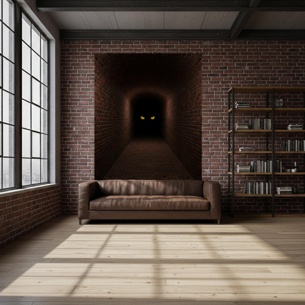 3D Mystery Tunnel Wall Decal displayed in a room setting.