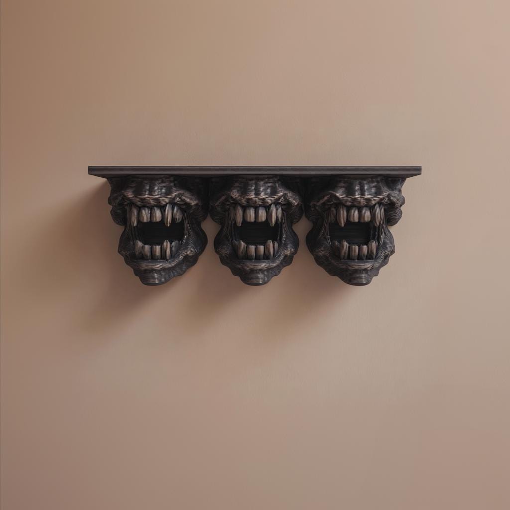 Product gallery view of 3D Printed Triple Monster Wall Shelf.