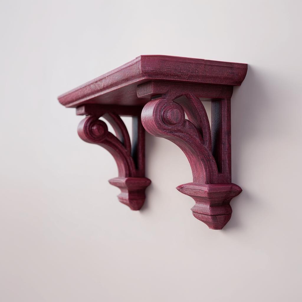 Product gallery view of 3D Printed Gothic Corbel Wall Shelf.