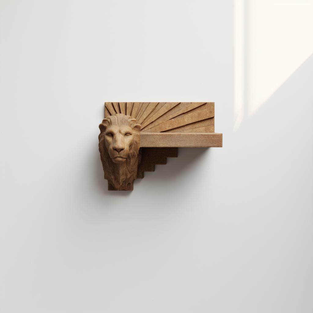 Alternate product view of 3D Printed Leo Lion Head Wall Shelf.
