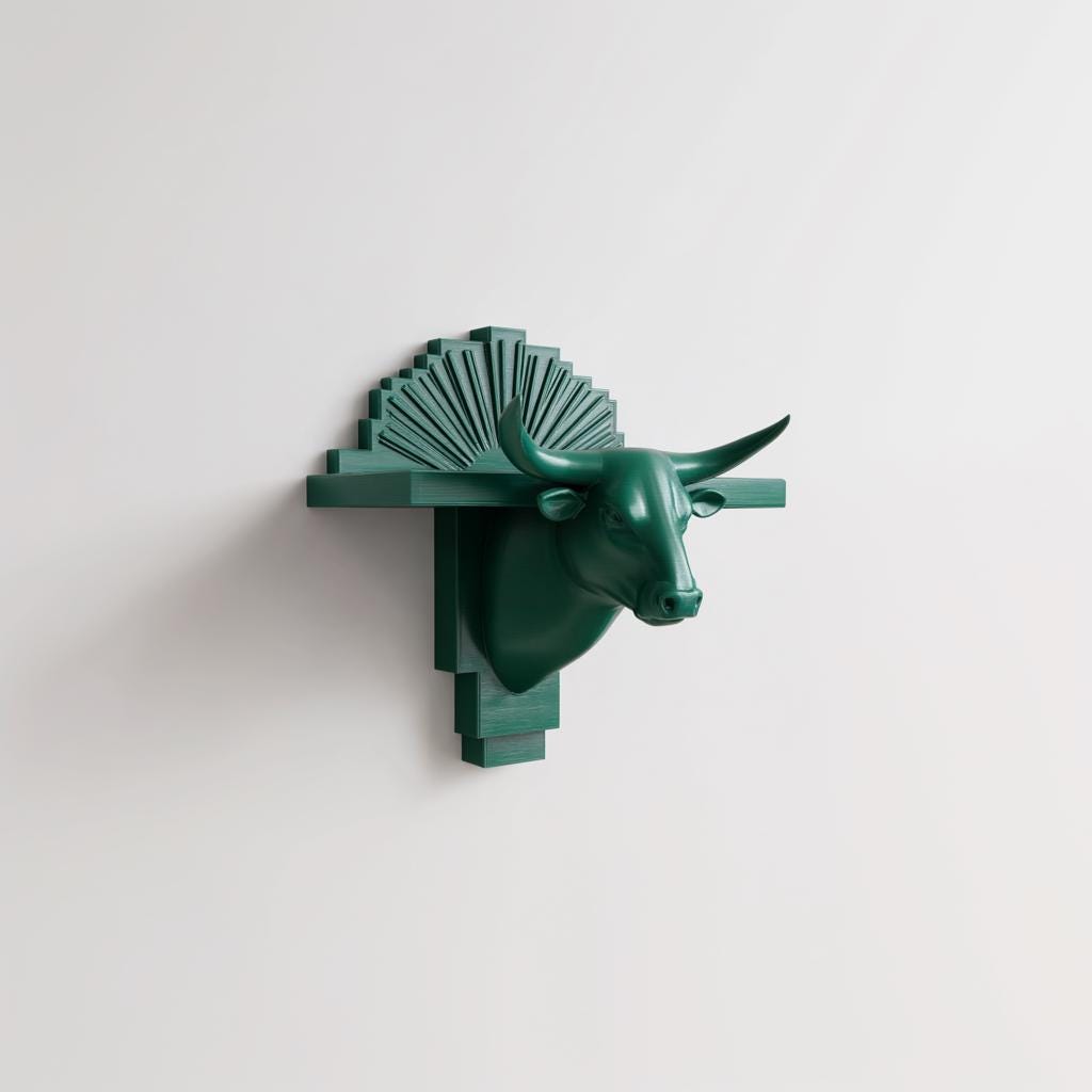 Alternate product view of 3D Printed Art Deco Taurus Wall Shelf.