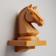 3D printed wall-mounted shelf featuring a chess knight horse head rising from a compact floating ledge.