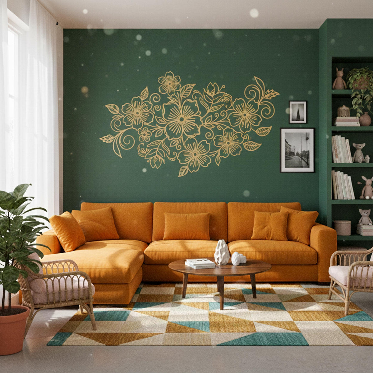 Additional product presentation of Golden Floral Wall Decal.