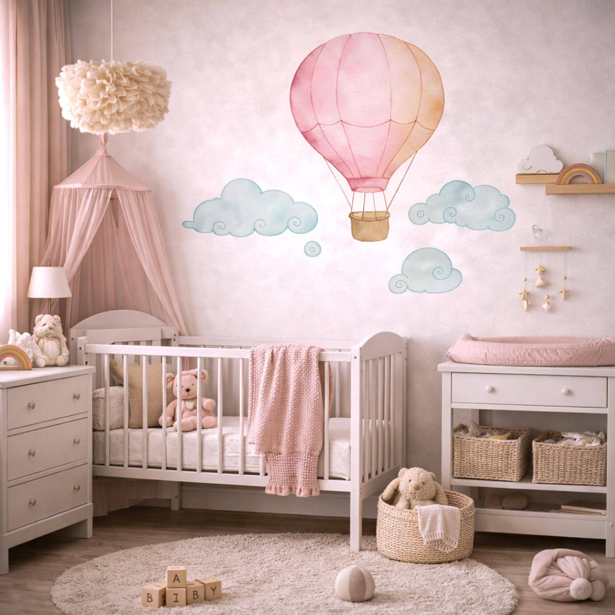 Product presentation view of Pink Hot Air Balloon Wall Decal.