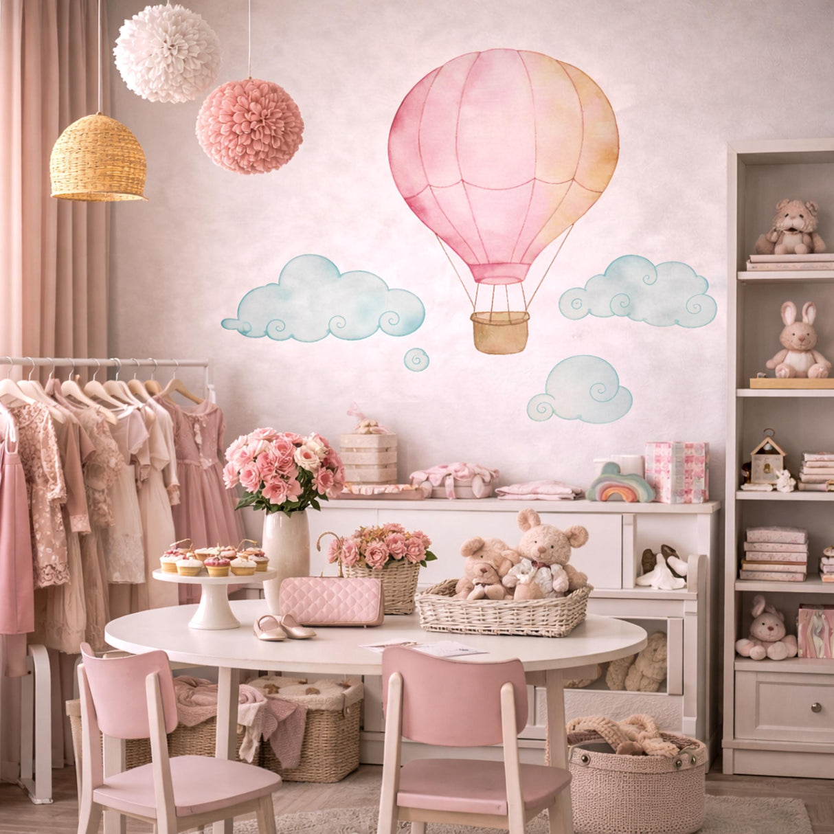 Product detail view of Pink Hot Air Balloon Wall Decal.
