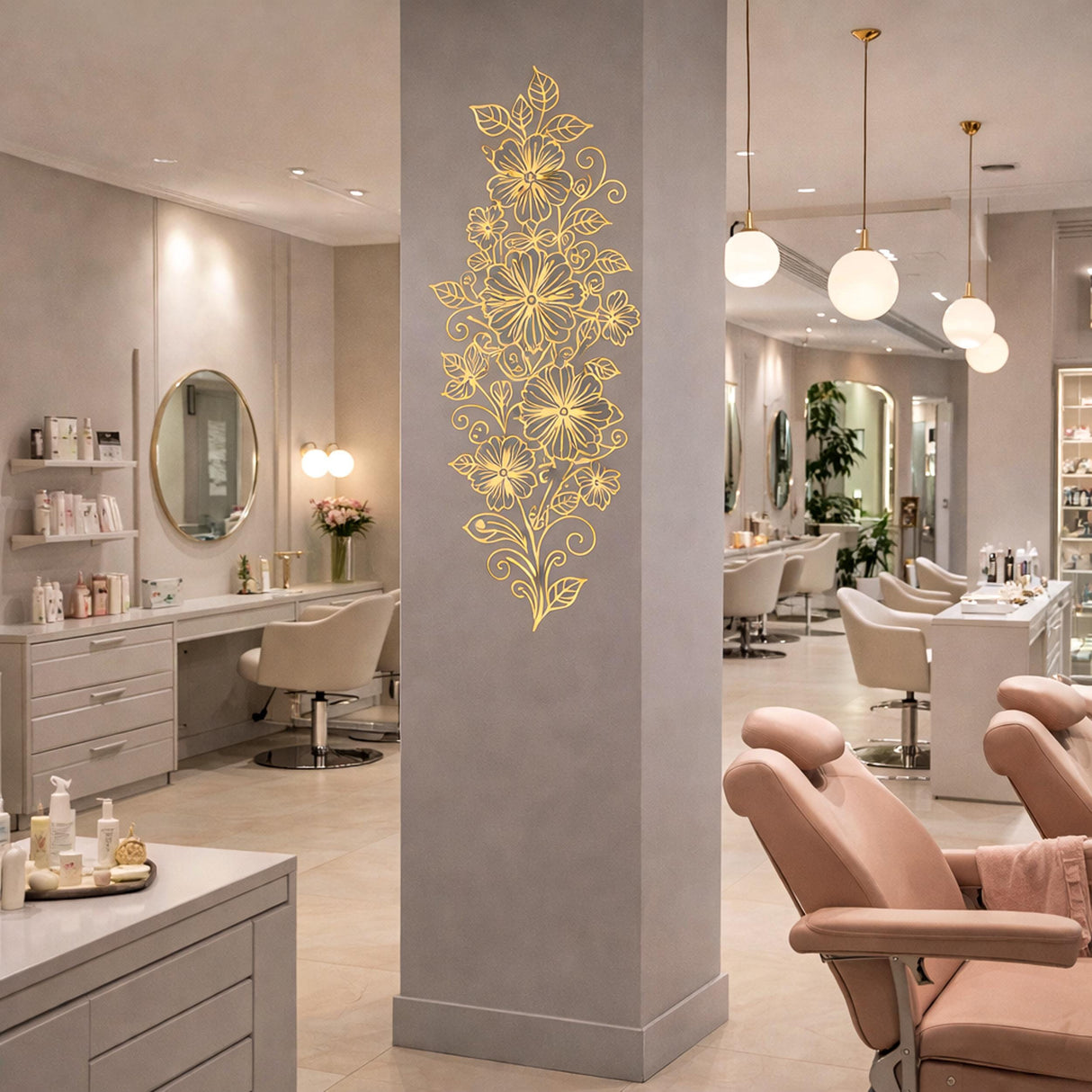 Alternate product presentation of Vertical Gold Floral Wall Decal.