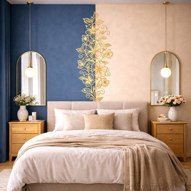 A tall, vertical line art illustration in a golden-yellow color on a white background.
