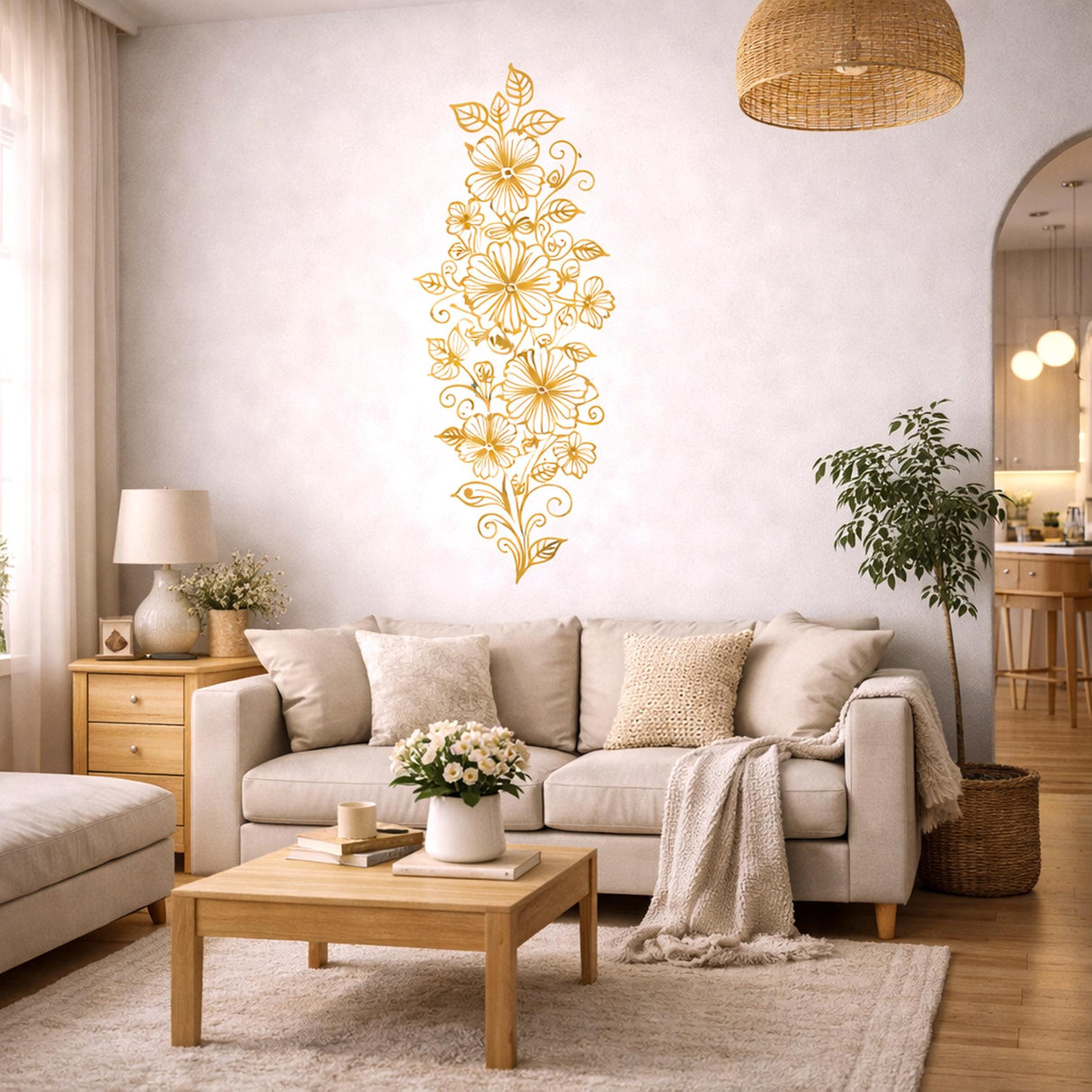 Additional product view of Vertical Gold Floral Wall Decal.