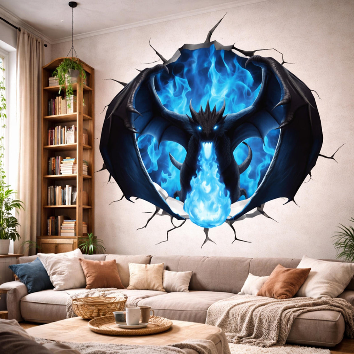 Alternate gallery view of 3D Blue Fire Dragon Wall Decal.