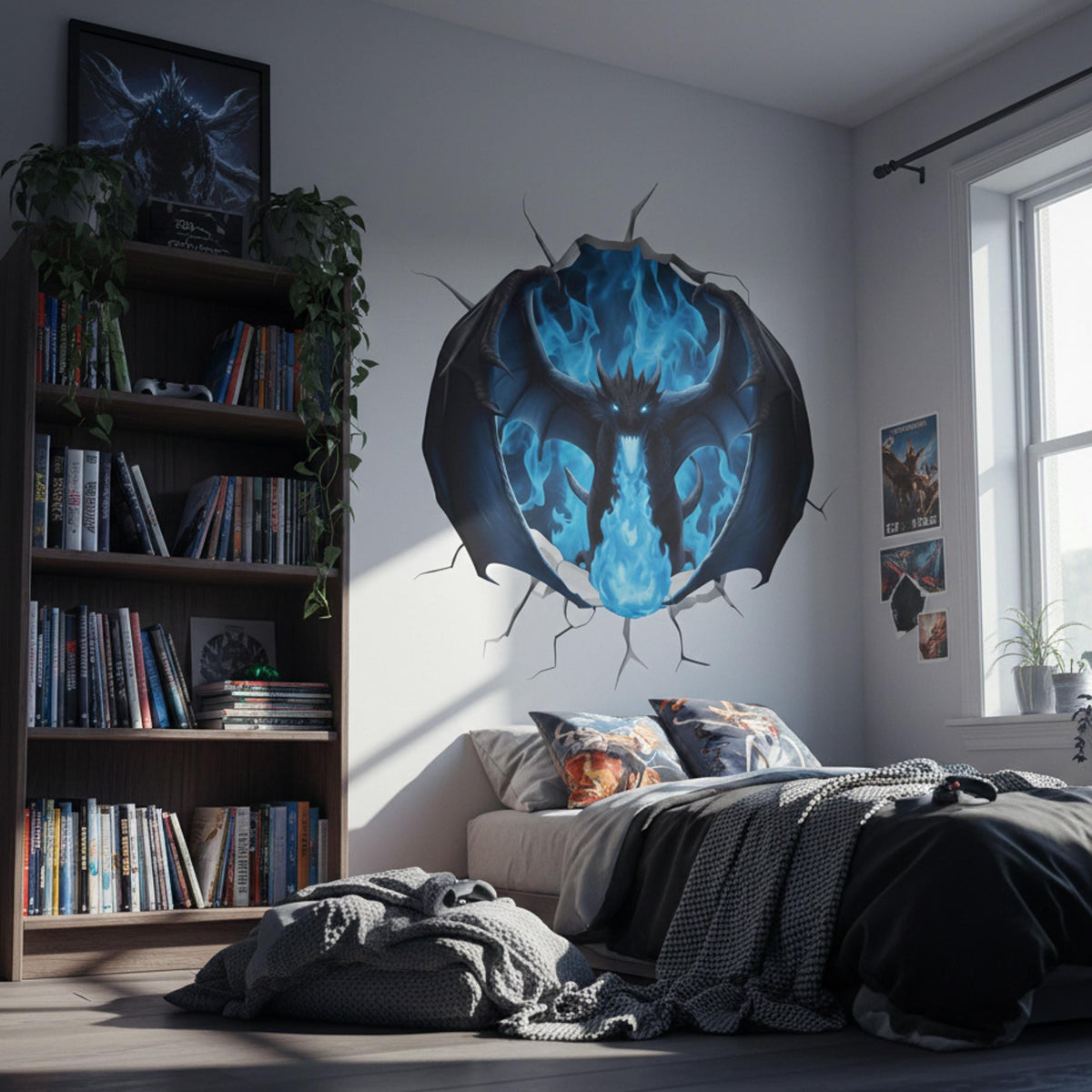 Additional product view of 3D Blue Fire Dragon Wall Decal.