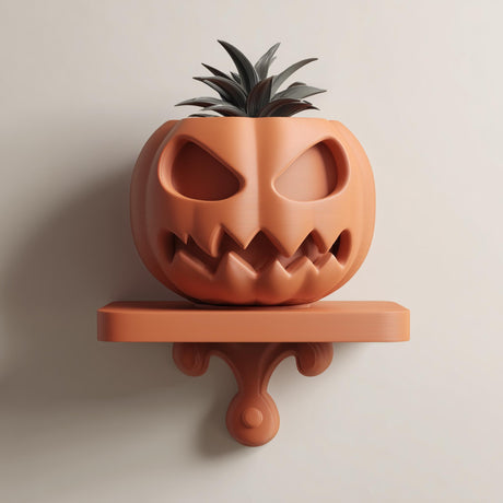 3D printed ribbed character wall shelf displayed with a separate small plant pot.