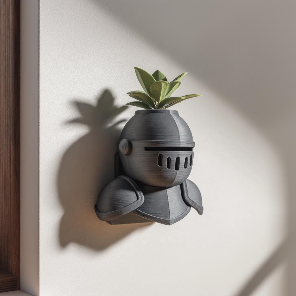 Product gallery view of 3D Printed Knight Wall Planter Shelf.