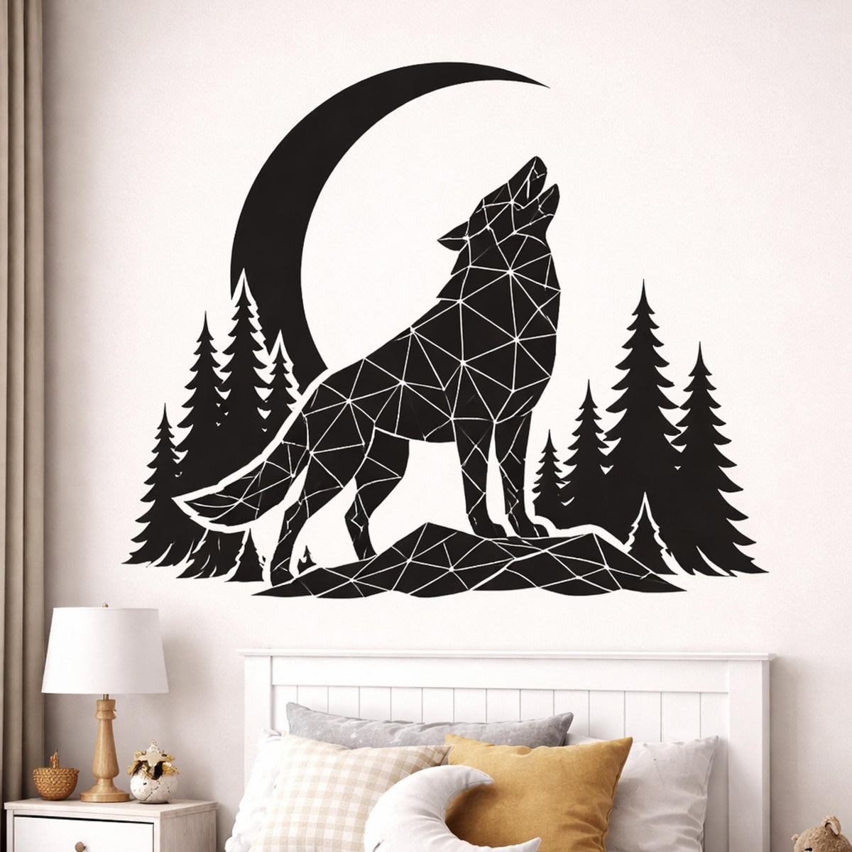Geometric Wolf Wall Decal displayed in a room setting.