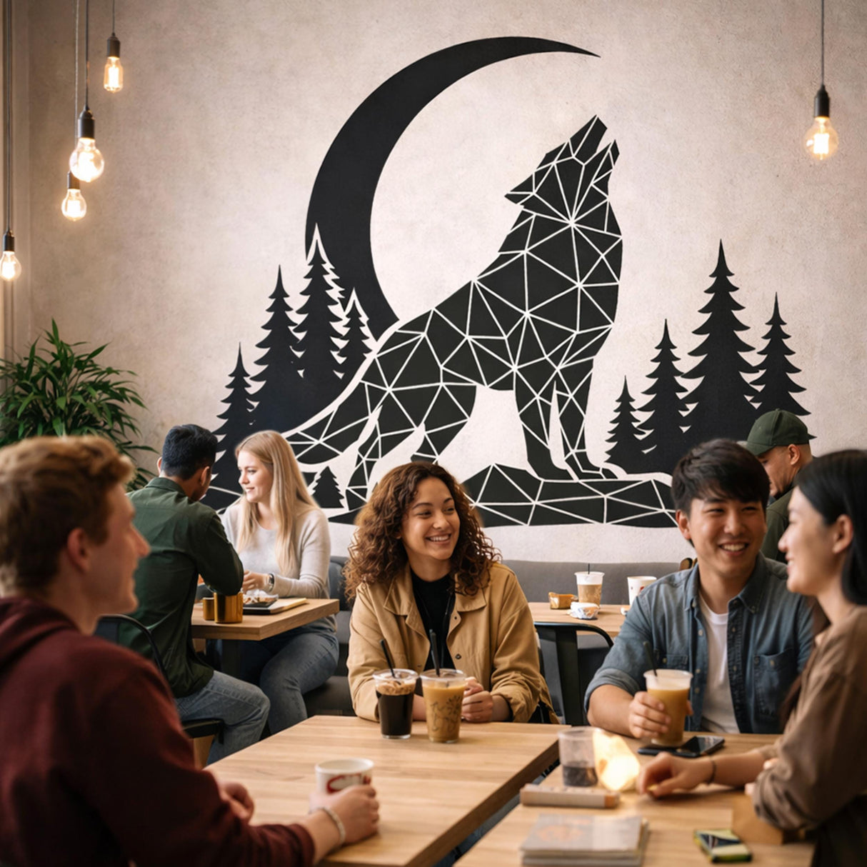 Additional product presentation of Geometric Wolf Wall Decal.