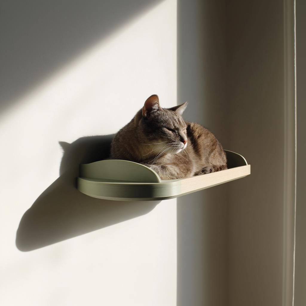 Product gallery view of 3D Printed Minimal Cat Wall Shelf Bed.