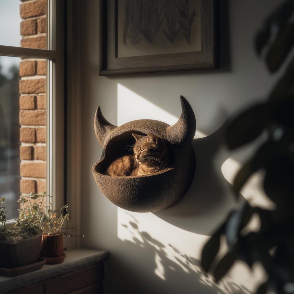 Alternate product view of 3D Printed Horned Cat Wall Shelf Bed.