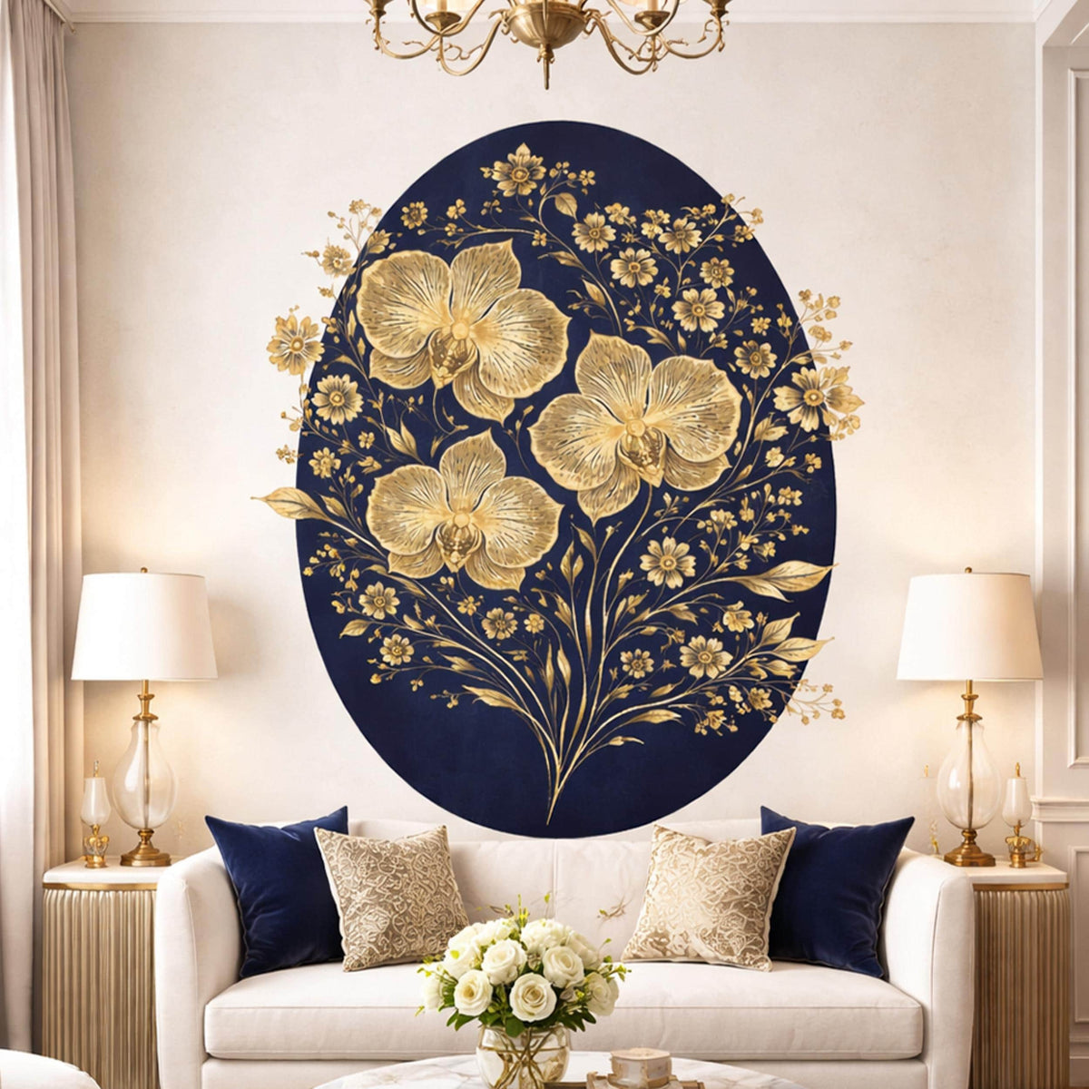 Product presentation view of Golden Orchid Wall Decal.