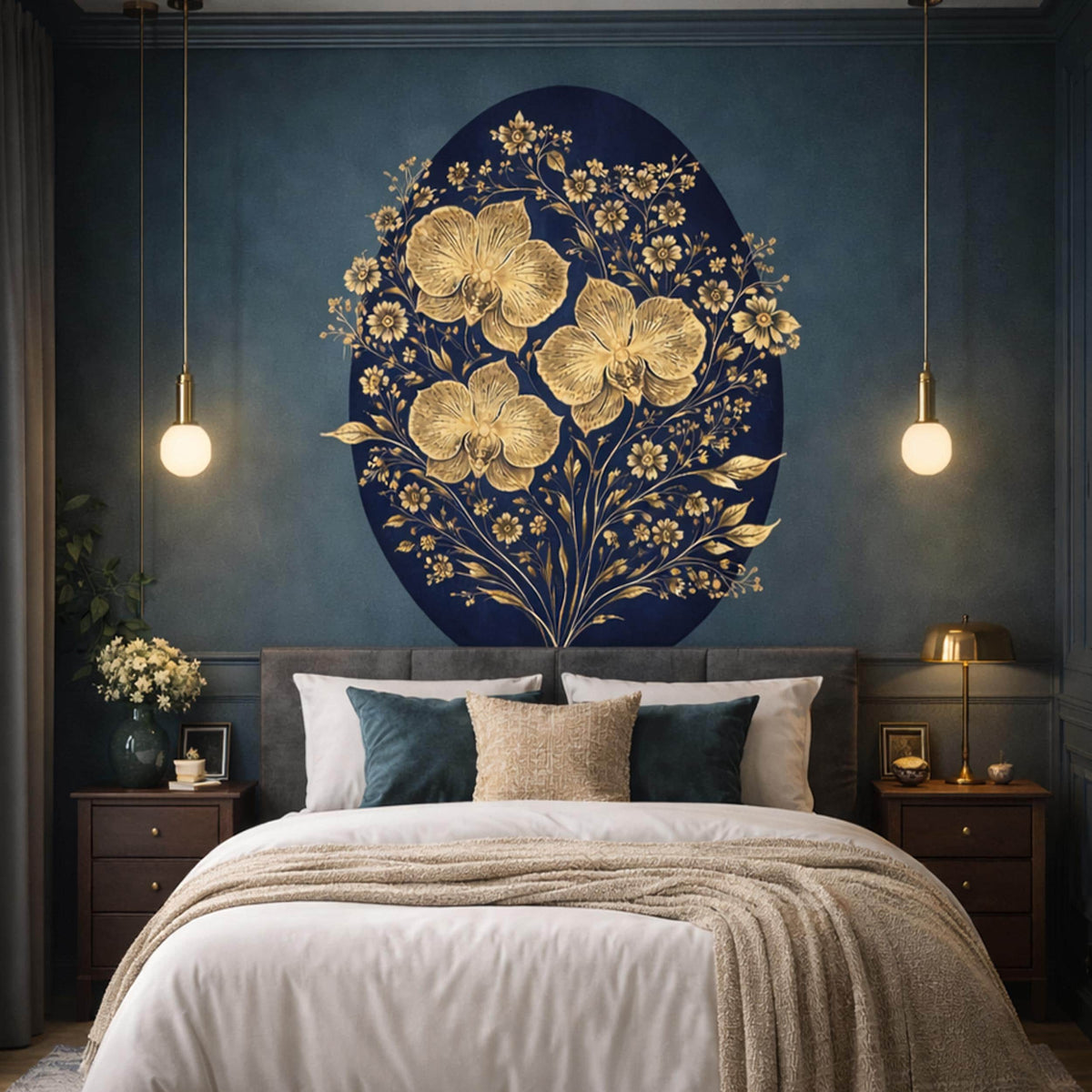 Alternate product view of Golden Orchid Wall Decal.