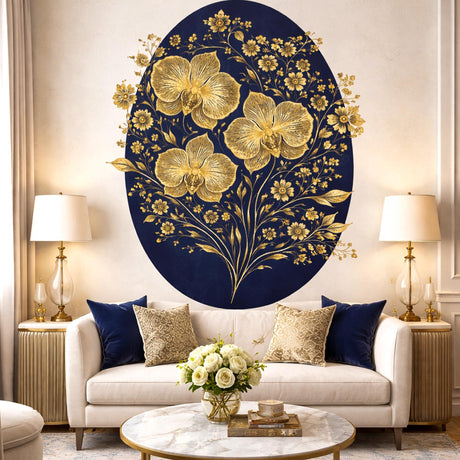 Golden Orchid Wall Decal displayed in a room setting.