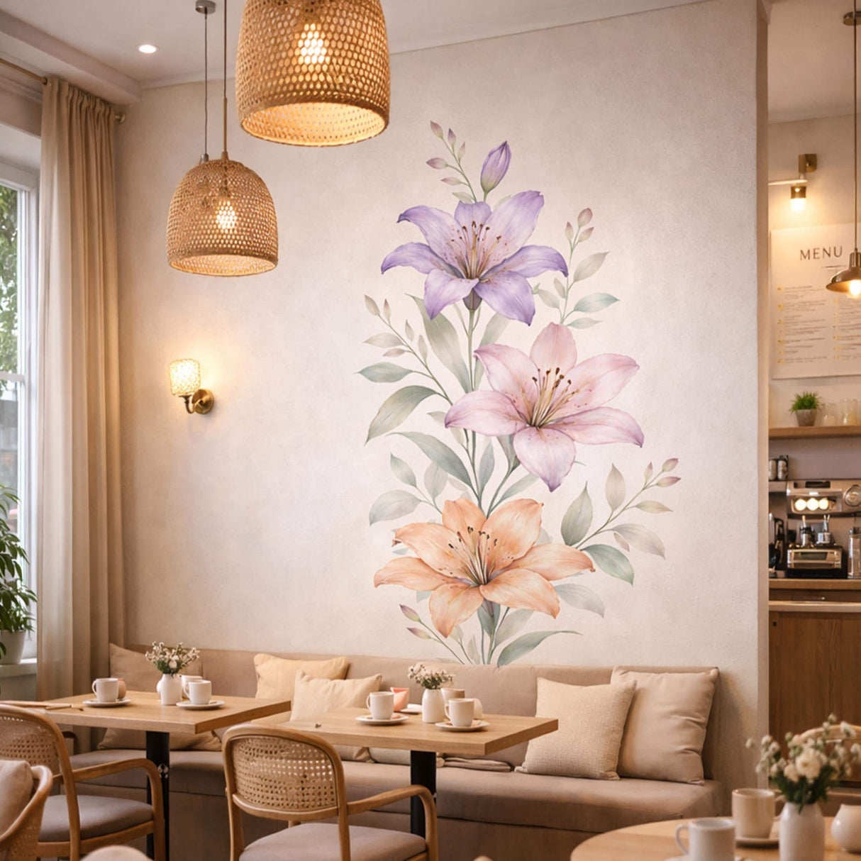 Alternate product presentation of Watercolor Lily Wall Decal.