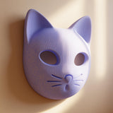 3D printed minimal cat face wall sculpture with smooth rounded silhouette and hollow eyes