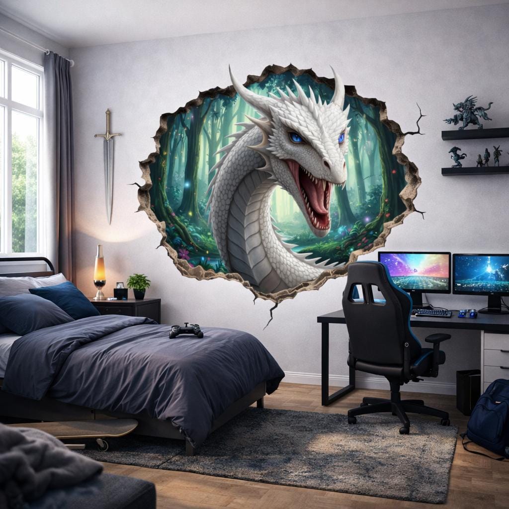 Product detail view of White Dragon Wall Decal.