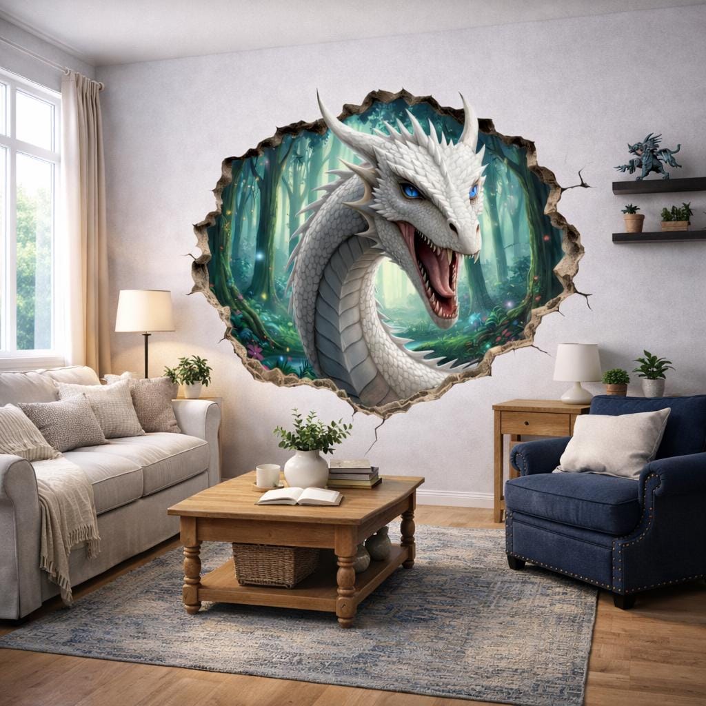 Product gallery view of White Dragon Wall Decal.