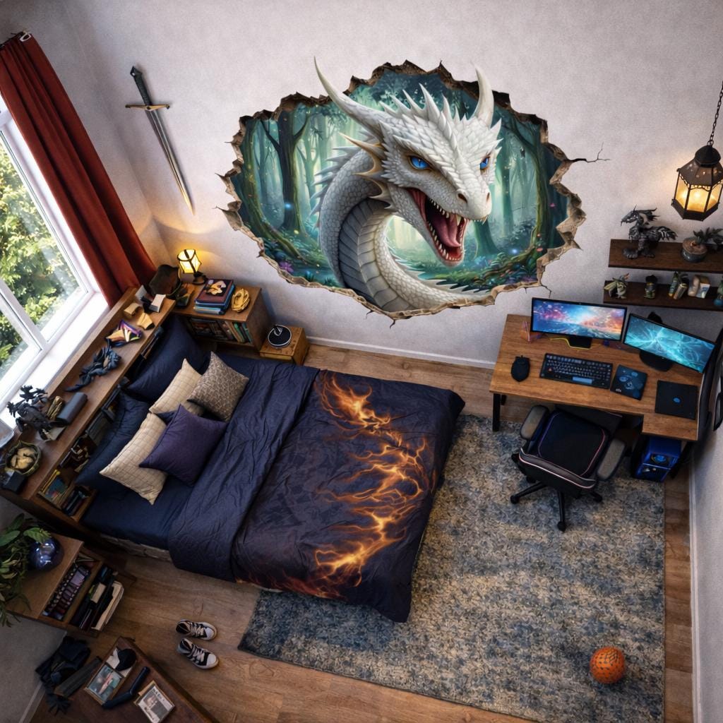Product presentation view of White Dragon Wall Decal.