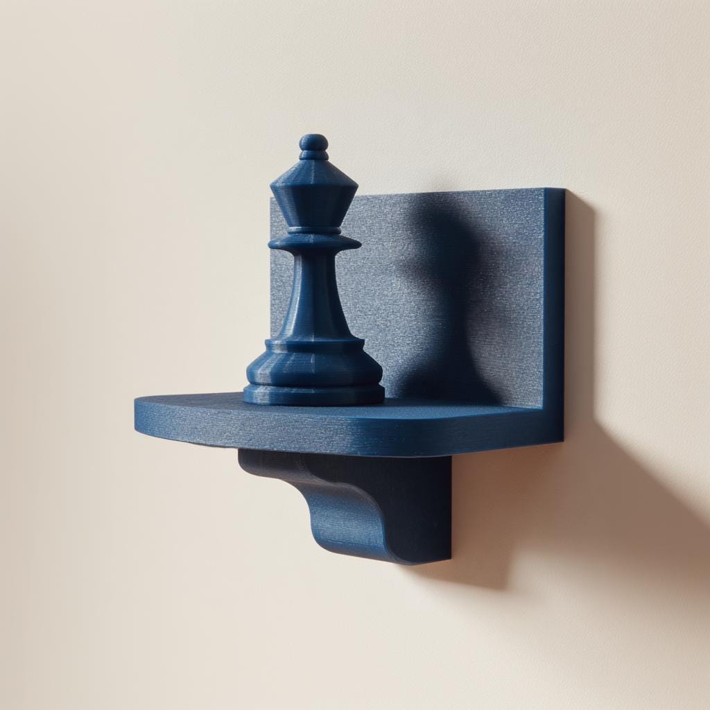 Product gallery view of 3D Printed Chess Queen Wall Shelf.