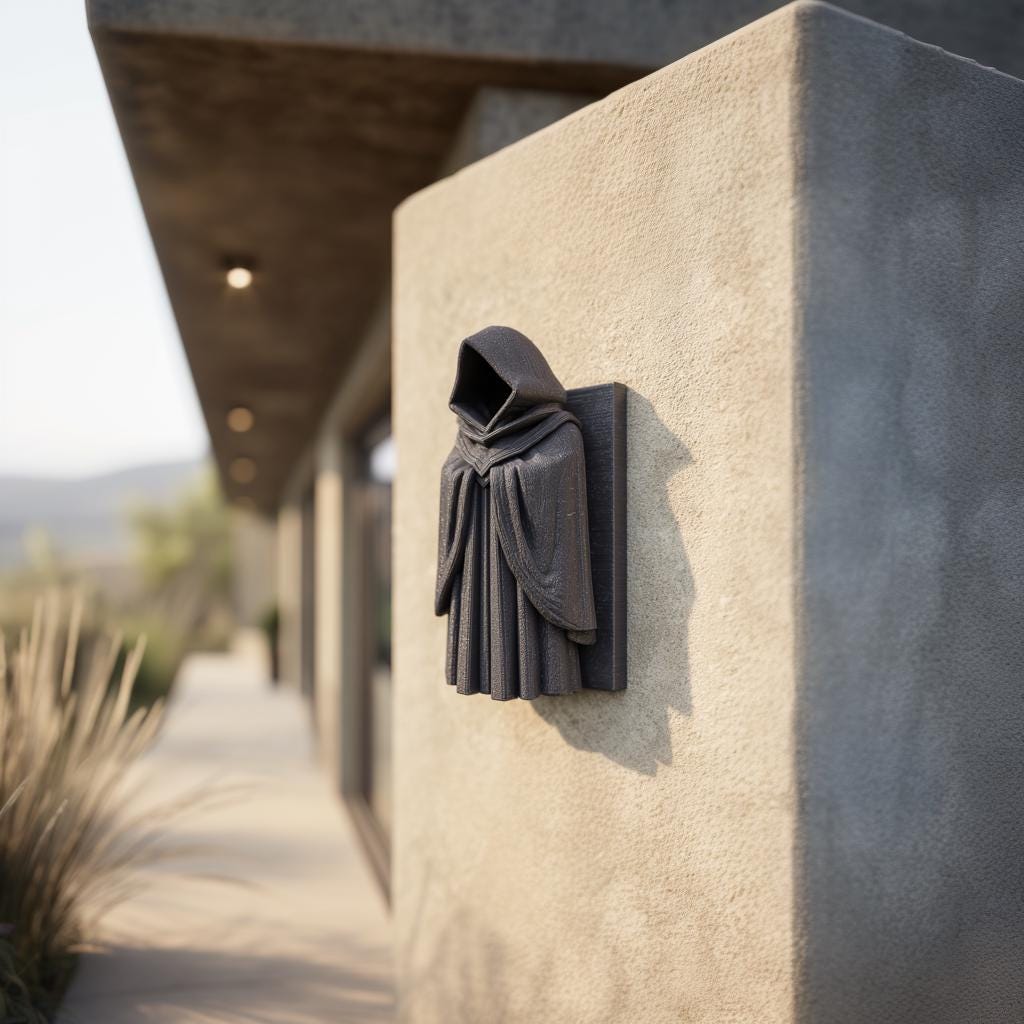 Alternate product view of 3D Printed Gothic Hooded Figure Wall Art.