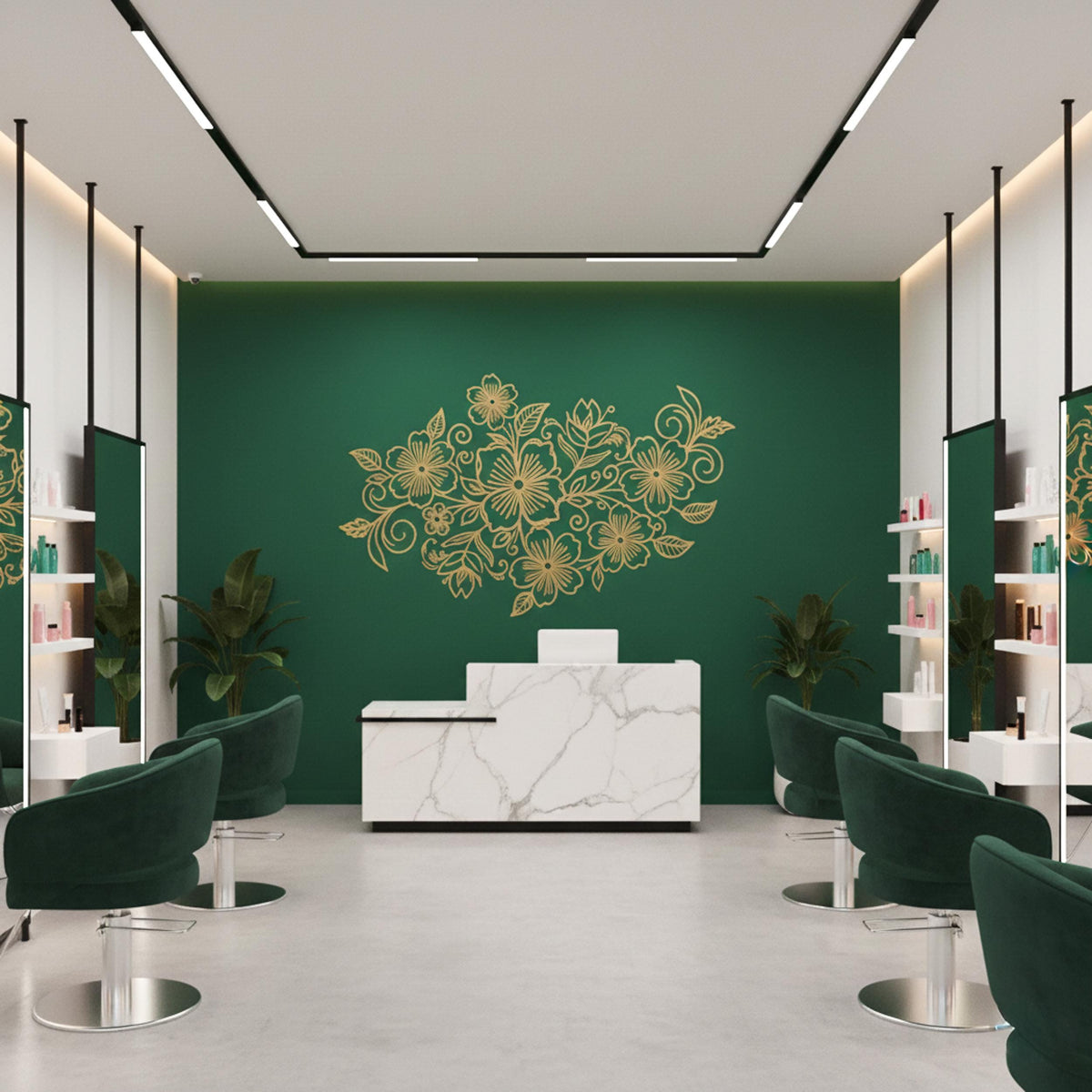 Product gallery view of Golden Floral Wall Decal.