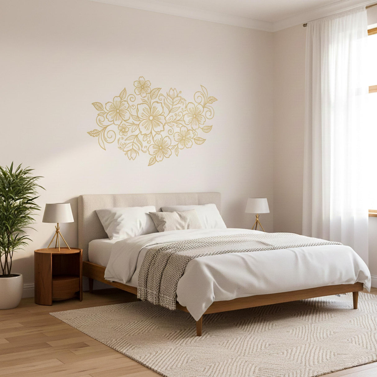 Alternate product view of Golden Floral Wall Decal.