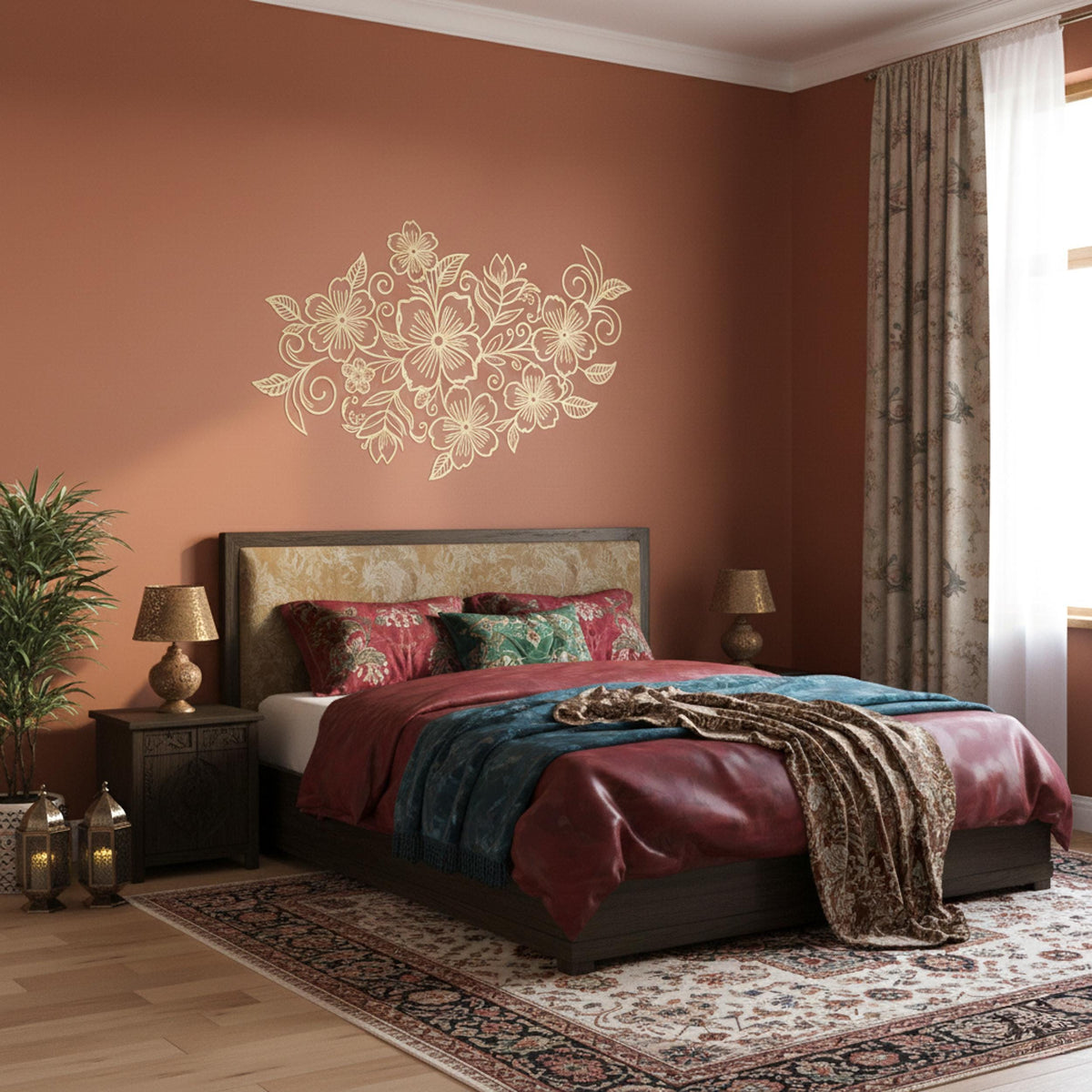 Product detail view of Golden Floral Wall Decal.