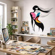 A minimalist abstract illustration of a woman in profile on a white background.