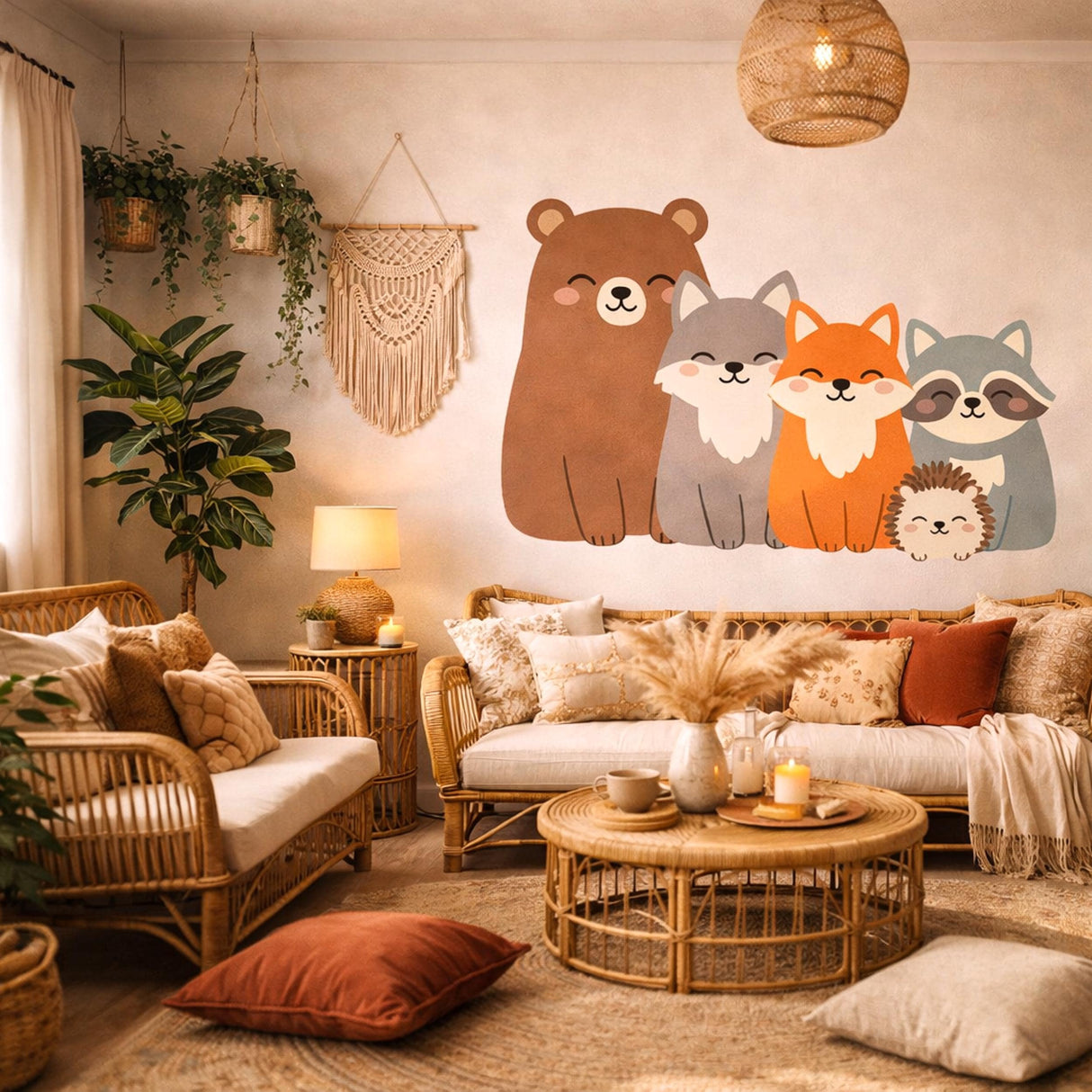 Product presentation view of Kawaii Woodland Animal Wall Decal.