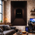 Dark brick hallway wall decal with yellow eyes and a deep tunnel illusion