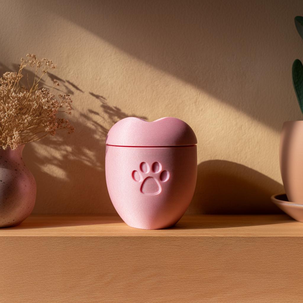 Product gallery view of 3D Printed Heart Paw Pet Memorial Urn.