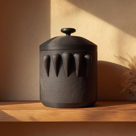 3D printed Fang Guard pet memorial urn with wrapping sculpted fang details