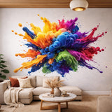 Rainbow paint explosion wall decal with a printed 3D motion effect