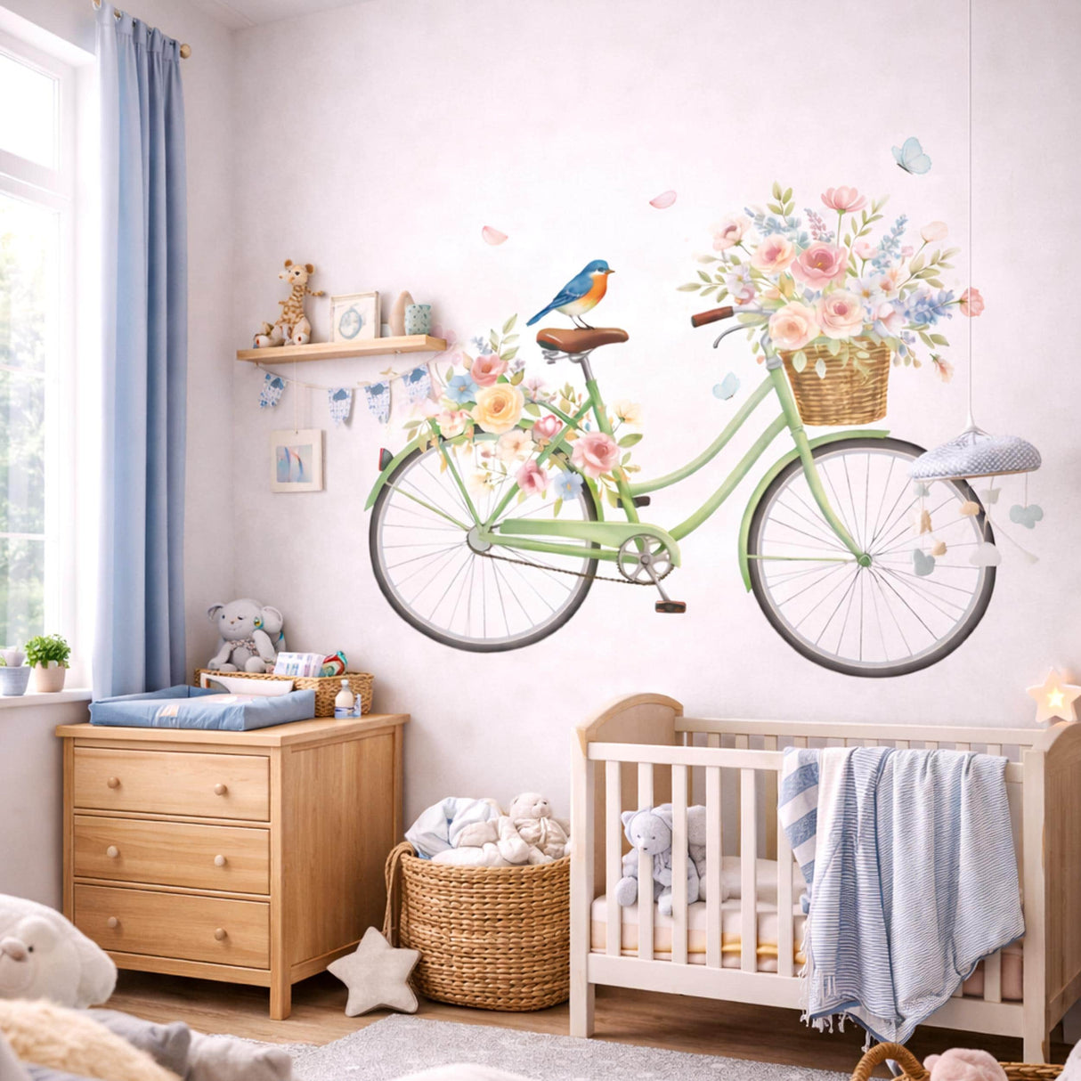 Product presentation view of Floral Bicycle Wall Decal.