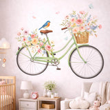 A watercolor illustration of a vintage mint-green bicycle on a white background.