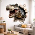 Roaring T-Rex wall decal breaking through a jagged wall, Design 2