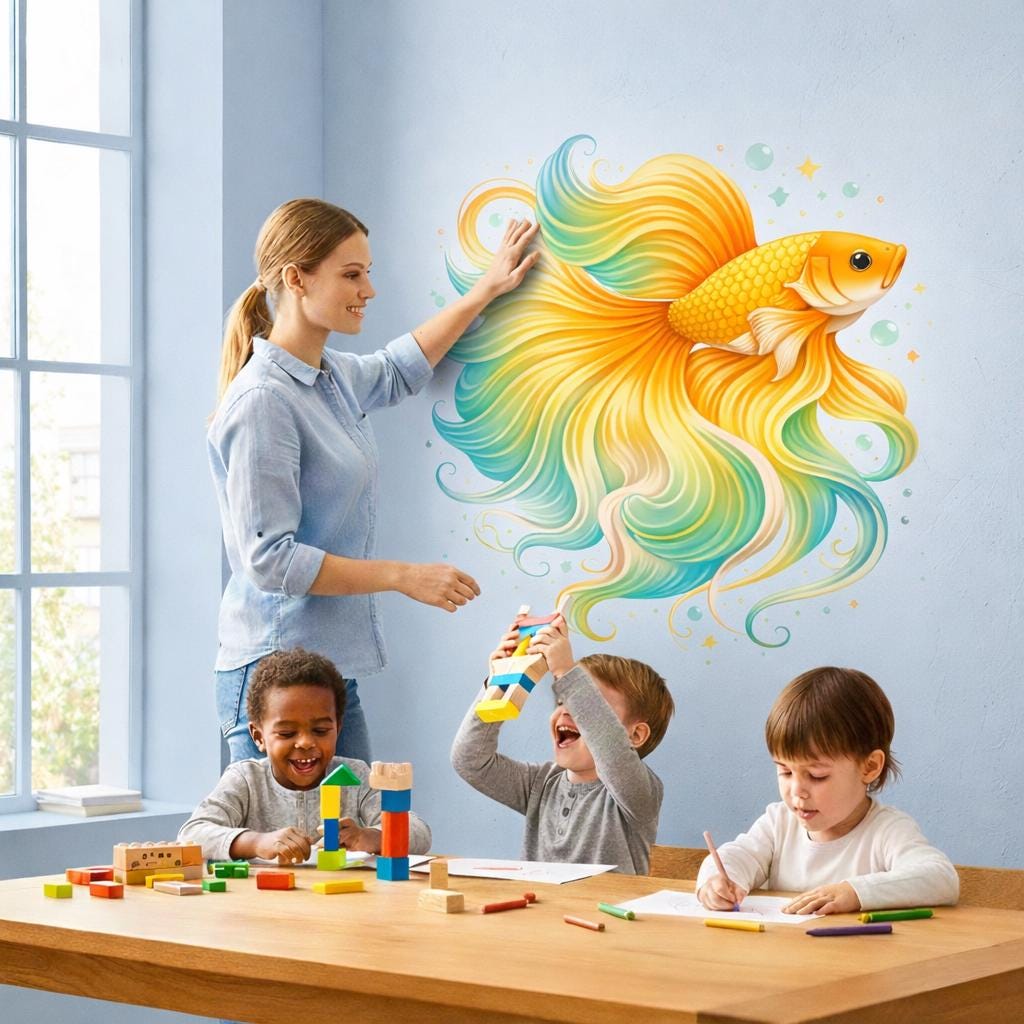 Alternate product presentation of Colorful Betta Fish Decal.