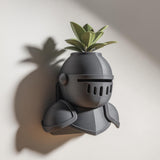 3D printed knight helmet wall planter with integrated top plant cavity
