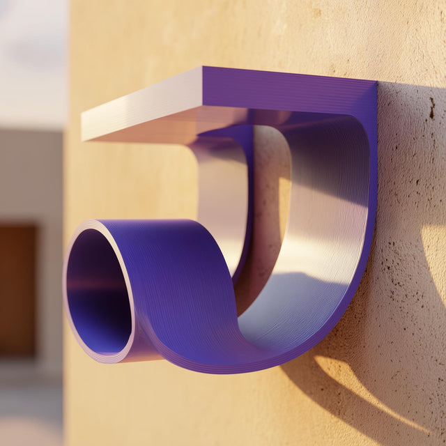 3D printed modern loop wall shelf with rounded support and flat display ledge