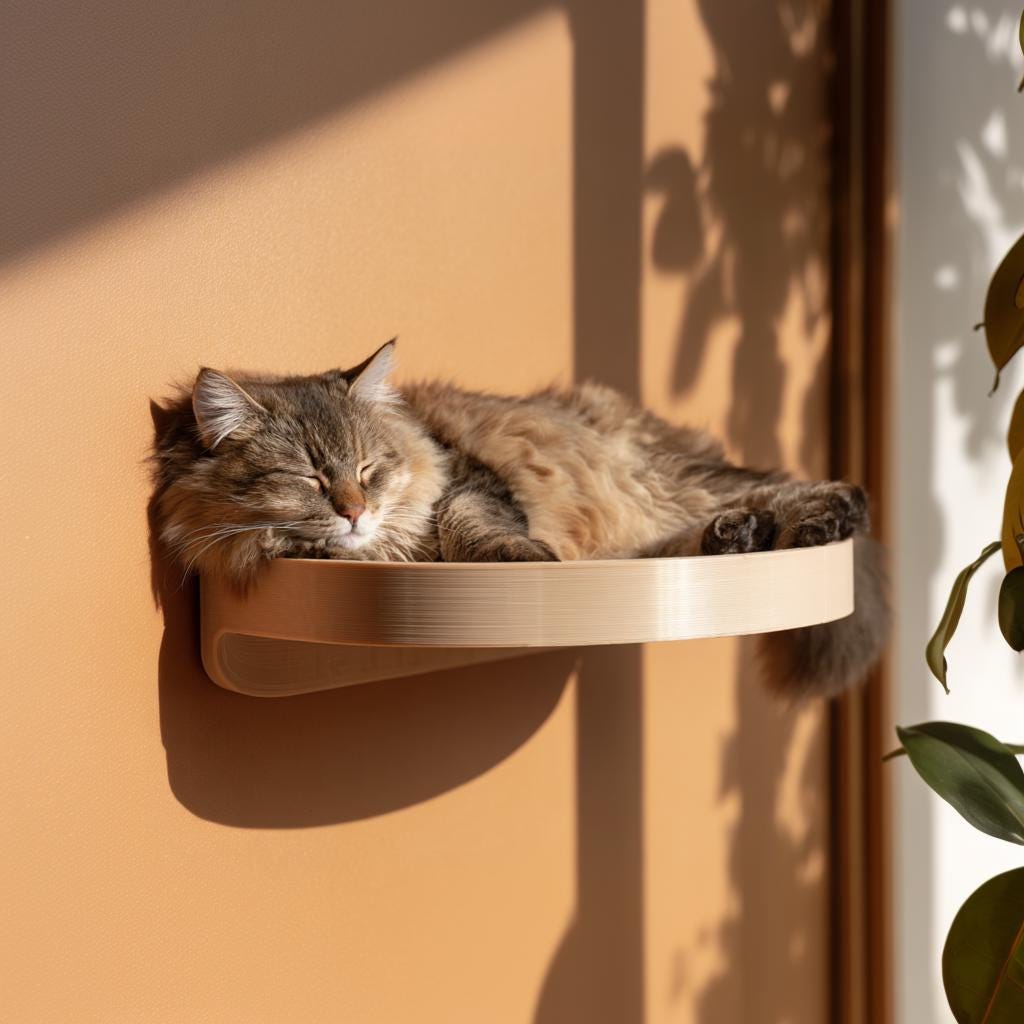 Product gallery view of 3D Printed Curved Cat Wall Shelf Bed.
