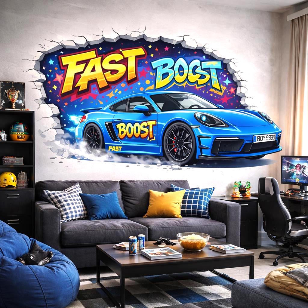 Alternate gallery view of 3D Blue Race Car Wall Decal.