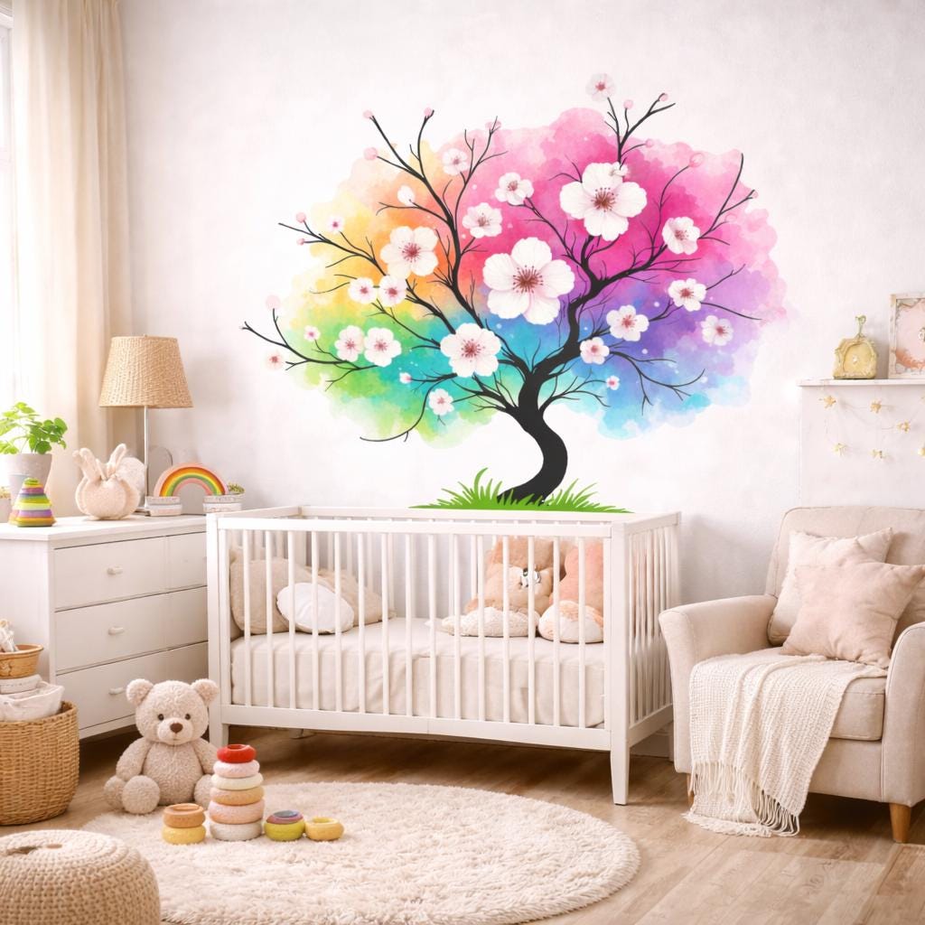 Product view of Watercolor Rainbow Tree Decal.